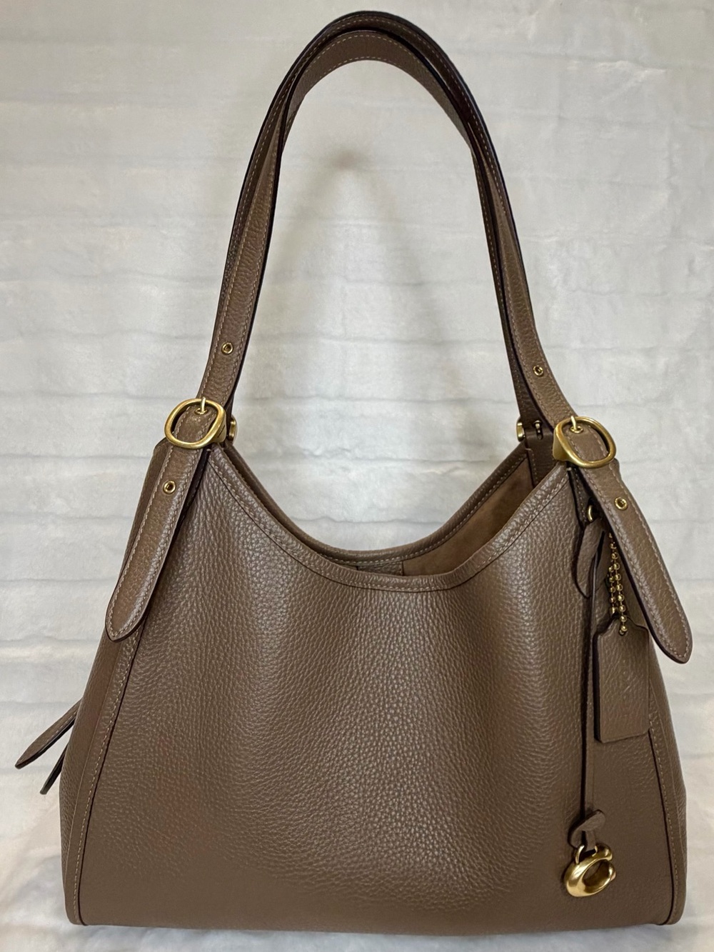COACH Bella Medium Leather Shoulder Bag in Dark Stone